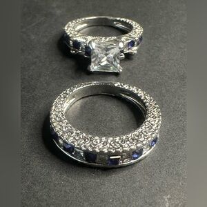 Elegant Silver and Blue Gemstone Ring Set